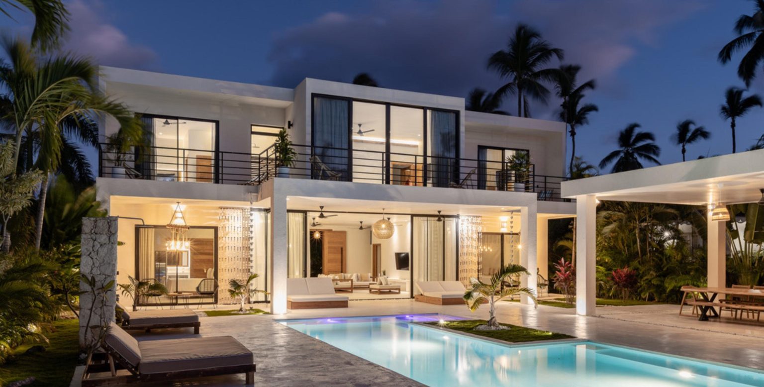 Private villa with a pool at dusk, Dominican Republic